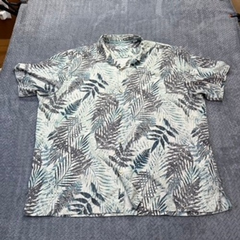 Tommy Bahama Shirt Mens XXXL IslandZone Green Silk Blend Tropical Fern Camp 3495